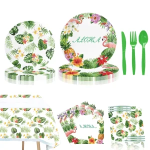 Summer Flamingo Disposable Tableware Set Paper Plates Paper Cups Hawaii Party Decorations Supplies