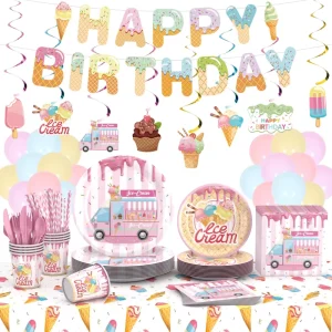 Summer Ice Cream themed Party Tableware for Girls’ Birthday Party Supplies