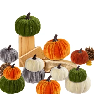 Summer Jing Crafts White 6-8cm Durable Velvet Simulated Pumpkin Halloween Thanksgiving Party Decorations
