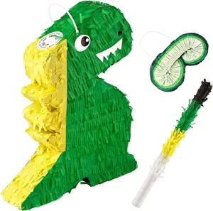 Summer Outdoor Decoration Birthday Party Activities Game for Boy Kids Green Dinosaur Pinata With Blindfold Stick