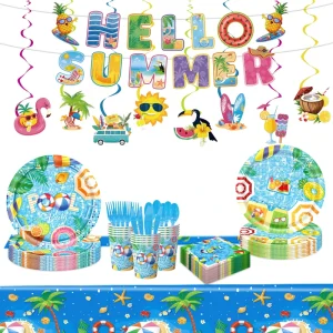 Summer Pool Party Decorations Outdoor Dinner Setup Banners Pennants Tableware Silk Screen Printed Paper Modern 10-20