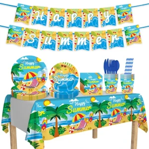 Summer Pool Party Eco Friendly Disposable Tablecloth Set for Birthday Party Decoration
