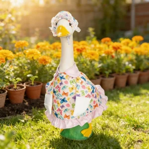 Summer Porch Goose Outfit for 17″ Floral Skirt Lawn Goose Costume Clothes for Outdoor Patio Yard Lawn Art Decoration