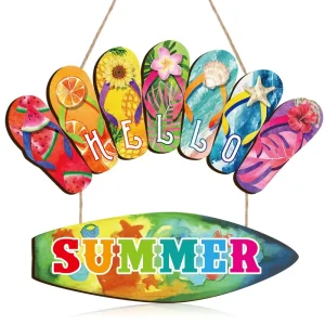 Summer Slippers Wooden Door Hanging Signs Beach Wall Signs Courtyard Art Deco Decorations Colorful Boxwood Crafts Modern