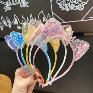 Summer Transparent Ear Cat Baby Girls Headband Sweet Glitter Hoop Grown Hairbands Girls Kids Princess Hair Accessories