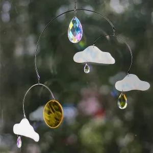 Sun and Cloud Art Deco Stained Glass Mobile Suncatcher Handmade Home Decor Customizable
