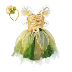 Sunflower Fairy Children’s Outfit Sheer Wing & Flower Accents Made-to-Order BSCI Approved for Outdoor Fairy-themed Picnics Girls
