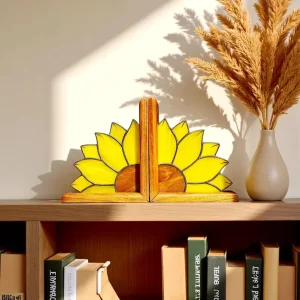 Sunflower Stained Glass Sun Catcher Art Deco Library Decor Book Lover Gift