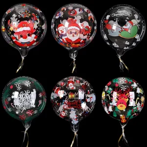 Supplier 20 Inch Christmas Printed Clear Bobo Balloon Round Transparent PVC Bubble Balloon Xmas Party Decoration