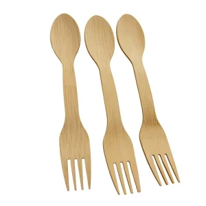 Support Custom Logo Tableware Camping Use Multifunctional Dining Utensils Disposable Bamboo Fork with Spoon
