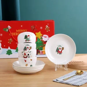 Sustainable Stocked Christmas Santa Claus Ceramic Porcelain Dinnerware Set for Festive Holiday Dining