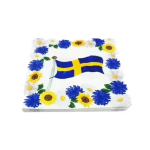 Swedish Flag Tissue Degradable Luncheon Napkins 6.5×6.5 Inch Surrounding Flowers Style Painting Parties Tableware Decorations