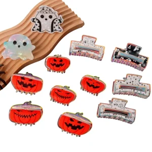 Sweet Halloween Hair Claw Clips Pumpkin Ghost Laser Effect Printed Claw PVC Back of Head Shark Clip Hair Accessory