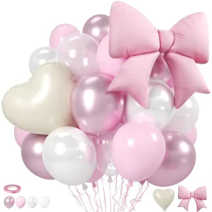 Sweet Pink Cream Balloon Garland Set Bow Love Heart Foil Balloons Baby Girl Shower Wedding Birthday Party Decoration Supplies