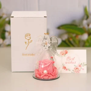 TC Small Angle Glass With Eternal Rose Flower Home Decorative Mothers Valentine’sDay Christmas Preserved Roses Gift