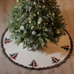TO 121 Rustic 3D Embroidery Elk Cable Knitted Thick Tree Skirt for Xmas Holiday Decoration 36 48inch
