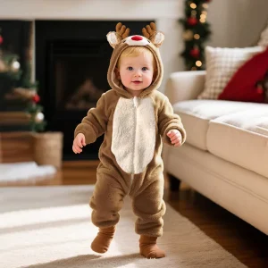 TONWHAR Christmas Elk Shape Baby Rompers for Autumn Winter Toddler Knitted Jumpsuit