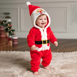 TONWHAR Infant Christmas Outfit Children Santa Claus Jumpsuit for Festival Baby Romper with Santa Hood