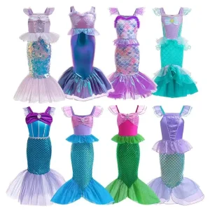 TV Movie Princess Costume Elsa Rapunzel Jasmine Halloween Carnival Birthday Stage Outfit for Young Kids