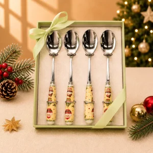 Tableware Christmas Cupcake Scene Eco Friendly 4 Piece Spoons With Gift Box Stainless Steel Dessert Coffee Spoon Set