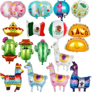 Taco Mexican Fiesta Decorations Supplies Mexican Carnival Party Balloon Set Cactus Helium Foil Balloons Set Supplies