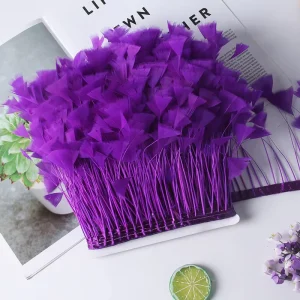 Tassel Crafts Sewing Purple Natural Fringe Fabric Stripped Turkey Feather Fringe Trim for Carnival Costume Party Dress Clothing