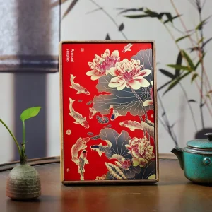 Tea Room Study Zen Framed Lotus and Fish Design Brass Wood Craft Decorations Gift Box Festival Gifts Traditional Chinese Aesthetic