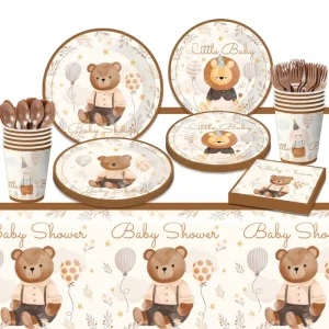 Teddy Bear Theme Baby Shower & Birthday Party Tableware Gender Neutral Paper Plate Cup Tissue Wallpaper Decorations
