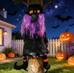Teen Halloween Easter Plastic Tree-climbing Witch Holding Ghost Scene Layout Scary Security Decoration