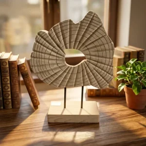 Textured Radial Wood Art Piece Minimalist Irregular Shape Sculpture Art Deco Still Life Pattern Environment Friendly Decorative