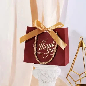 Thank You Paper Gift Bags With Gold Bow for Bridal Shower Return Gifts