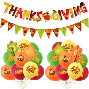 Thanksgiving Adult Party Decoration Set Latex Pumpkins Turkeys and Maple Leaf Flags for Indoor Use