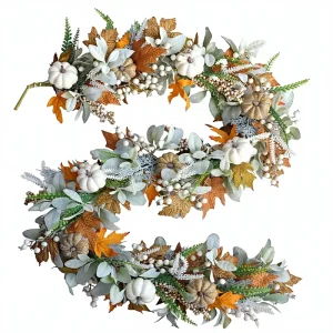 Thanksgiving Autumn Wreath Eucalyptus Berries Pumpkins Lamb Ears Leaves Front Door Porch Wall Outdoor Holiday Decor