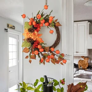Thanksgiving Autumn Wreath Hydrangea Fall Leaves Berries Harvest Festival Hanging Ornaments Handmade