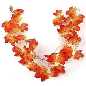 Thanksgiving Christmas Decorations Natural Looking Copper LED Festoon Lights Soft Warm White Maple Leaves String IP44 Battery