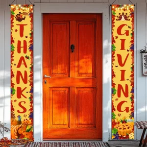 Thanksgiving Circle Harvest Season Porch Banner with Lighting for Home Holiday Party Outdoor Decoration