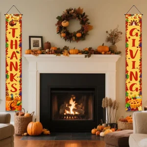 Thanksgiving Couplet Porch Hanging Banner Door Fabric Flag Harvest Holiday Party Outdoor Decoration for Home Wall