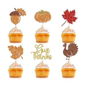 Thanksgiving Cupcake Card Autumn Theme Turkey Maple Leaf Pumpkin Party Decor Made of Paper