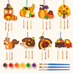 Thanksgiving DIY Wooden Wind Chime Painting Set DIY Wooden Ornament Set Painting Craft Set Wooden Painting Set