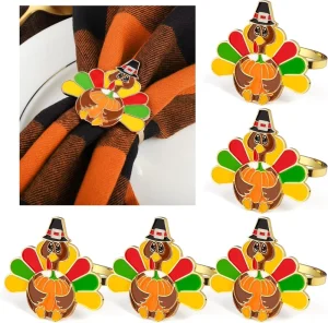 Thanksgiving Day Metal Turkey Pumpkin Napkin Rings Decoration for Birthday Party Dinner Table Fall/Autumn Home Bar