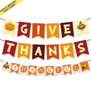 Thanksgiving Day Paper Banner Flag Garland Bunting with Maple Leaf Pumpkin for Welcome Fall Harvest Autumn Party Decorations