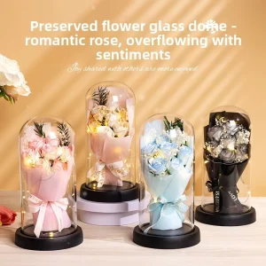 Thanksgiving Eternal Dried Flowers Glass Dome Rose Gift Box Romantic Birthday & Wedding Present Girlfriend Home Decor Ornament
