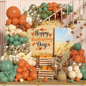Thanksgiving Fall Latex Balloon Garland Arch Kit Charcoal Orange Green White Metal Gold Brown Autumn Baby Shower Party Decor