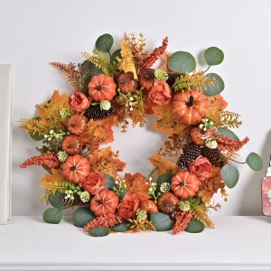 Thanksgiving Foam Mori Style Round Garnish Decoration Door Hanging Autumn Pumpkin Pine Cone Holiday Party Decoration