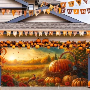 Thanksgiving Garage Door Flag 6 X 13FT Golden Fall Harvest Sunset Scene Pumpkins Autumn Outdoor Decoration Parties Home Decor