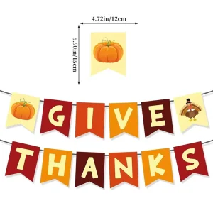 Thanksgiving Give Thanks Pumpkin Turkey Fall Harvest Autumn 12in Paper Banner Garland Family Dinner Table Setting Wall