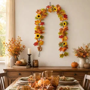 Thanksgiving Hanging Decor Artificial Garland Long Warm Autumn Vine Sunflower Pumpkin Maple Berries Mantel Door Frame Drape