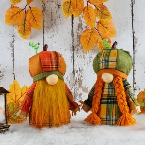 Thanksgiving Harvest Festival Qixi Festival Pumpkin Shaped Faceless Doll Ornament with Hat for Indoor Use