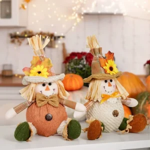 Thanksgiving Harvest Season Decorations Boy and Girl Scarecrow Ornaments Hanging Accessories Autumn Doll Maple Leaf Decorations