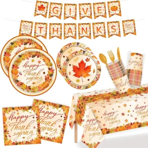 Thanksgiving Maple Leaf Tableware Disposable Paper Plate Napkin Banner Bunting Tablecloth Decor